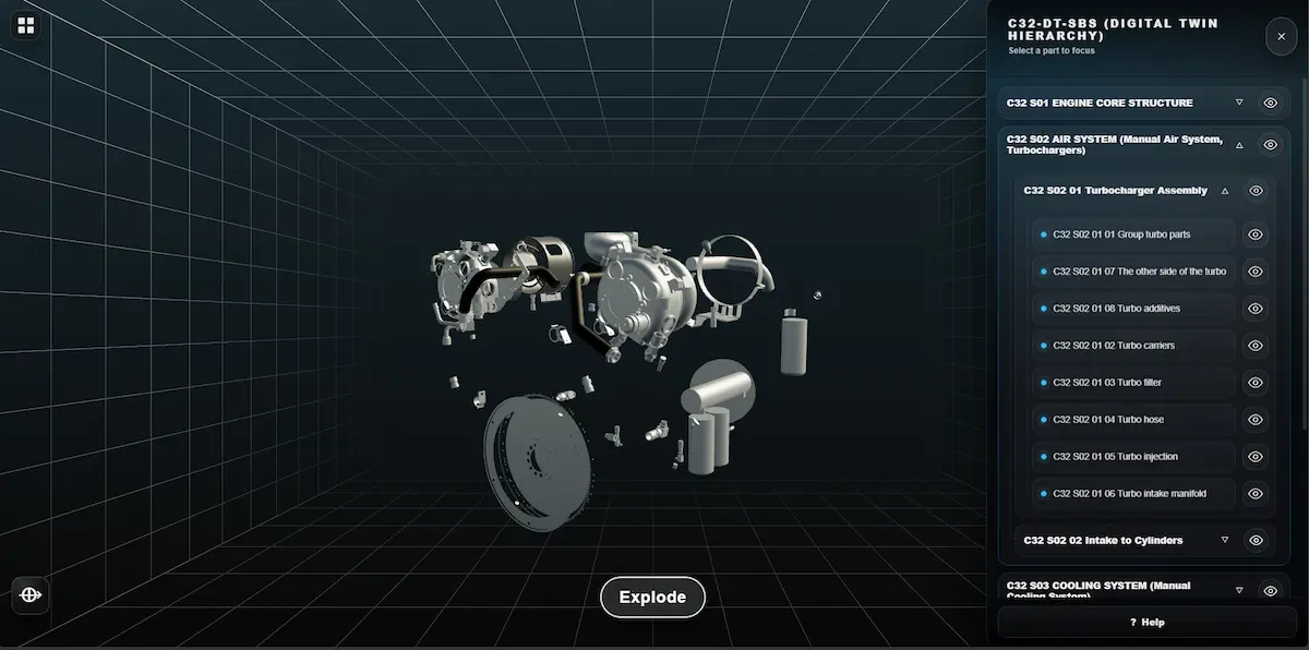 Engine exploded technical view